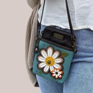 Chala Daisy Blue and Black Crossbody Bag with Floral Accent
